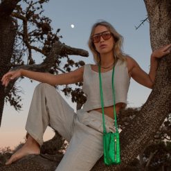 Mini Sacs | Craie Studio Pochette De Telephone Grigri Metal Tropic Vert