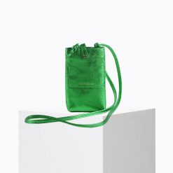 Mini Sacs | Craie Studio Pochette De Telephone Grigri Metal Tropic Vert