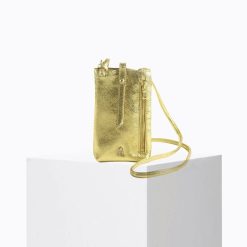 Mini Sacs | Craie Studio Pochette De Telephone Grigri Metal Dore Jaune