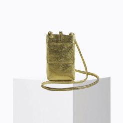 Mini Sacs | Craie Studio Pochette De Telephone Grigri Metal Dore Jaune